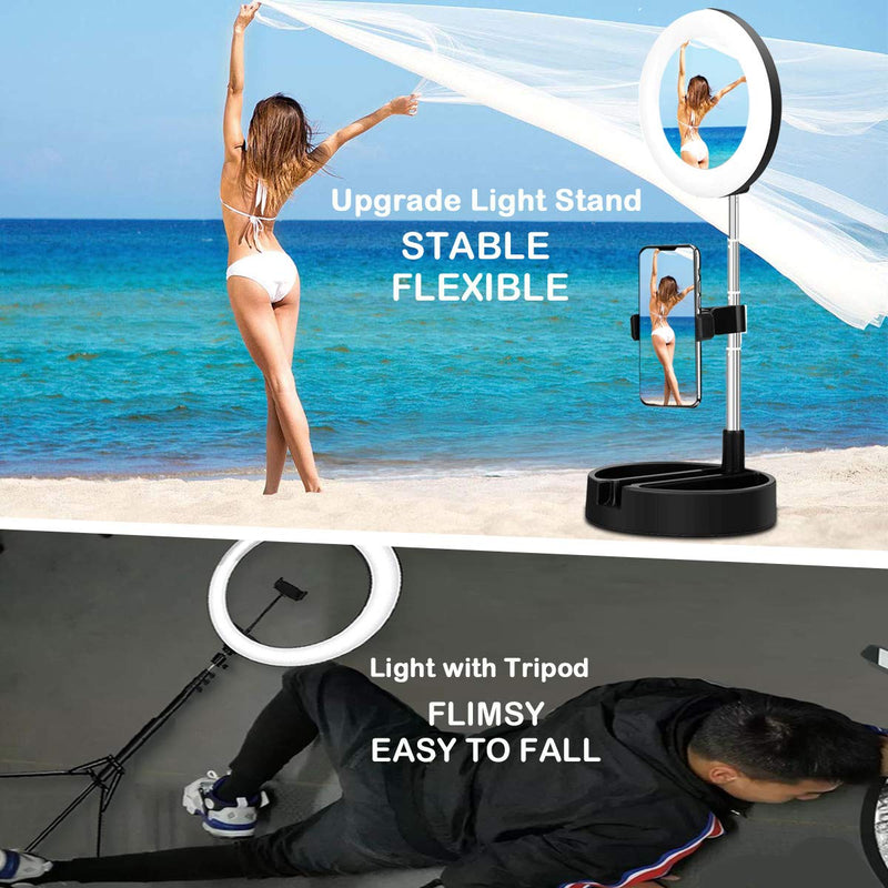 6.5" Desk Ring Light, Video Conference Recording Photography with Stand, Makeup Mirror & Phone Holder, 3 Light Modes with Remote for YouTube/Streaming/Tiktok, Selfie Foldable
