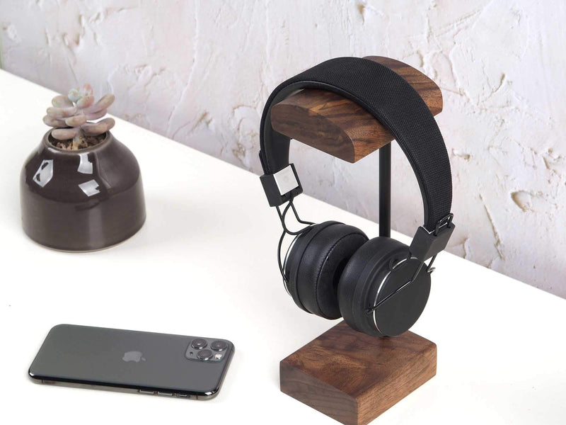 Wooden Headphone Headset Holder Earphone Hanger Home Desk Display Stand (Walnut) WALNUT