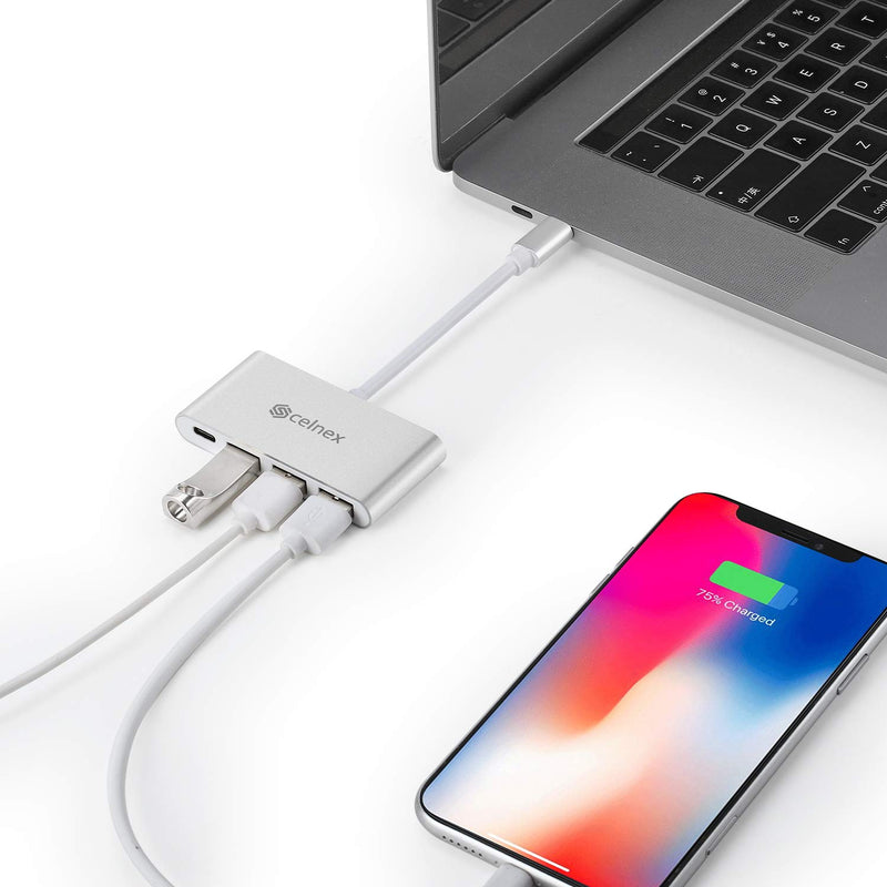 4 in 1 USB-C HUB with 3 USB3.0 Ports and USB-C PD Charging Port Compatible with MacBook PRO 2019/2018/2017, Google CHROMEBOOK Pixel, Lenovo Yoga 720