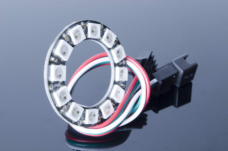 [AUSTRALIA] - ACROBOTIC 12-Pixel Addressable 24-Bit RGB LED Ring (Black PCB), 5V, WS2812B (WS2811), Includes 3-Pin JST-SM Wires Pair (Female/Male) 