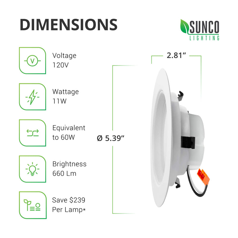 Sunco Lighting 4 Inch LED Recessed Downlight, Baffle Trim, Dimmable, 11W=60W, 4000K Cool White, 660 LM, Damp Rated, Simple Retrofit Installation - UL + Energy Star