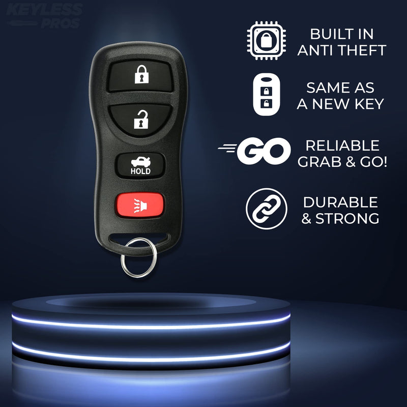 KeylessPros 4-Button Replacement Keyless Entry Remote Key Fob, Compatible with Nissan Murano Maxima Armada Altima 350Z Sentra Quest, Infiniti EX35 FX35 FX45 G35 I35 Q45 QX56, KBRASTU15 4-BTN