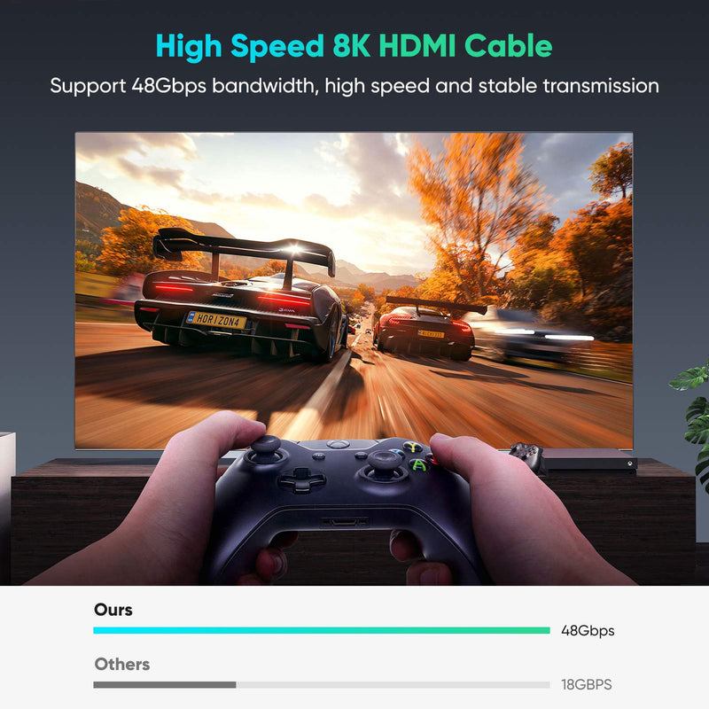 Capshi 8K HDMI Cable,10FT Gaming Cable for 2077 Supports 48Gbps Certified Ultra High Speed HDMI Cable 4K120 8K60 144Hz,Dynamic HDR,eARC Compatible for TV, Monitor,PC and More 10 Feet