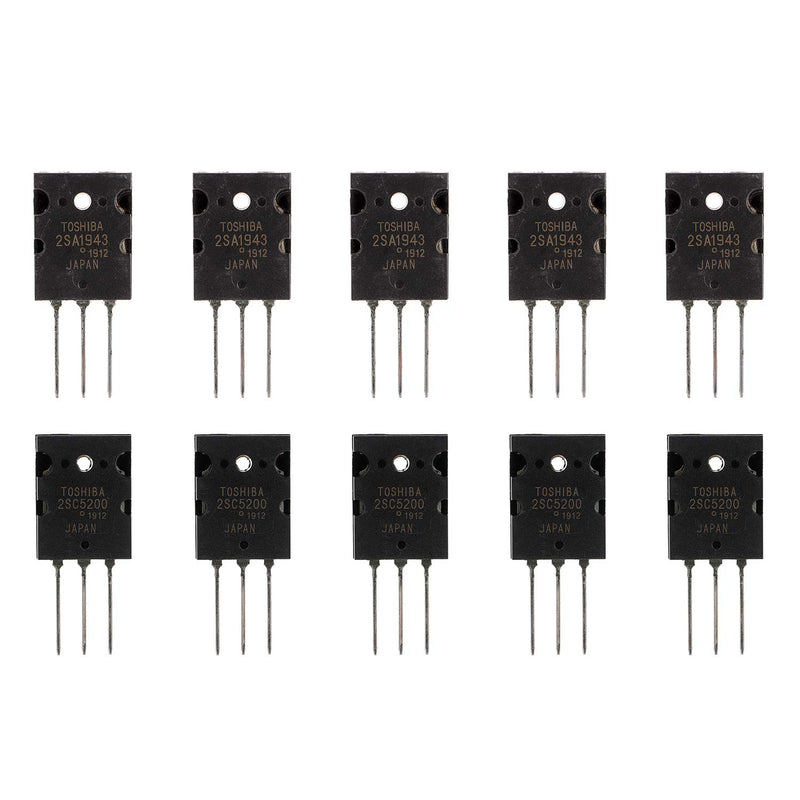 BOJACK 5 Pairs 2SA1943 2SC5200 Amplifier Transistor PNP NPN High Power Black Audio SiliconTransistor TO-3PL (Pack of 10 pcs)