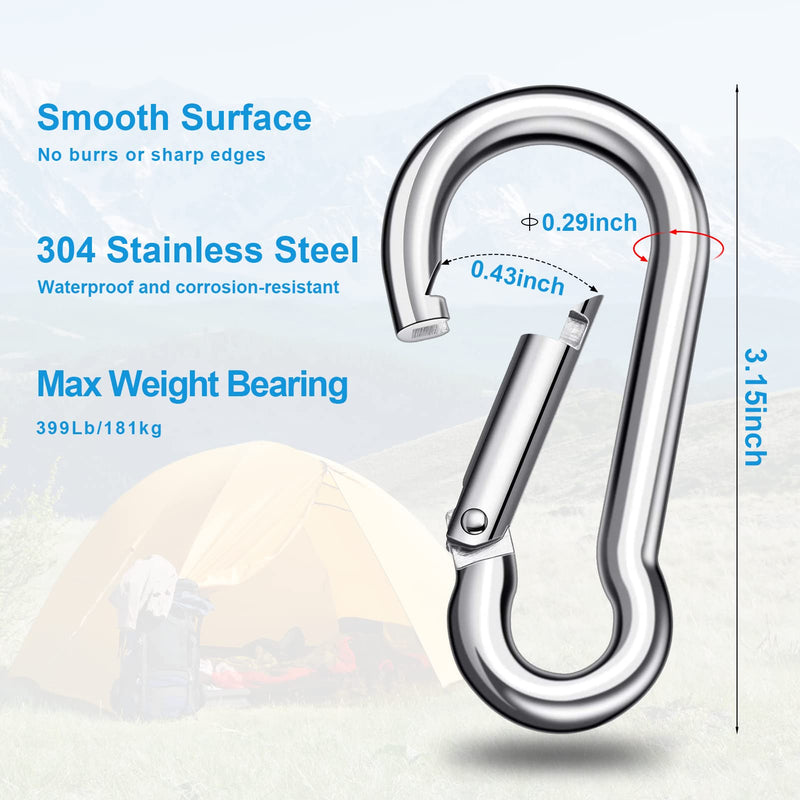 Carabiner Clip Spring Snap Hook - 4 PCS M8 Large Carabiner Clips Heavy Duty, 304 Stainless Steel Snap Hooks