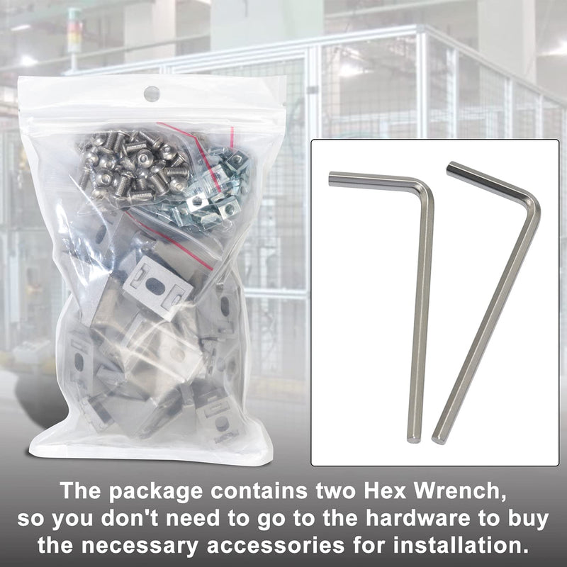 CheeMuii 2020 Corner Bracket Kit,20pcs Corner Brackets 40pcs Hex Screws 40pcs Sliding Nuts,40pcs Washers and 2pcs Hex Wrenchs for Slot 6mm 20s Aluminum Extrusion Profile Rail Accessories 20sets Silver