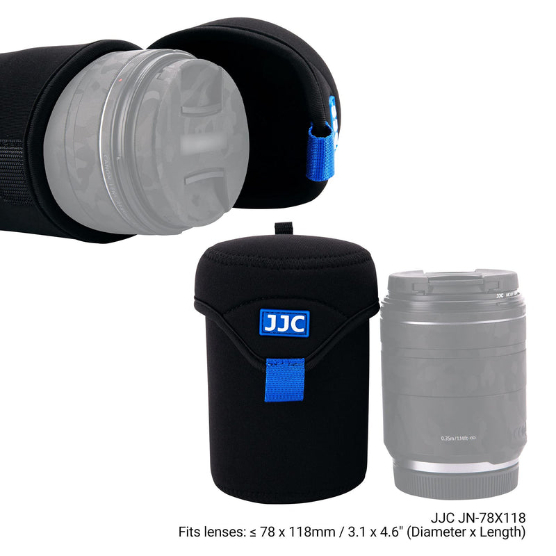 JJC Water Resistant Neoprene Camera Lens Pouch Case, Fold-Over Lens Bag for Mirrorless Lenses Up to 3.1 x 4.6 (D X H) for Canon RF 85mm f/2, Nikon Nikkor Z 85mm f/1.8, Sigma 16mm f/1.4 etc. 3.1 x 4.6"