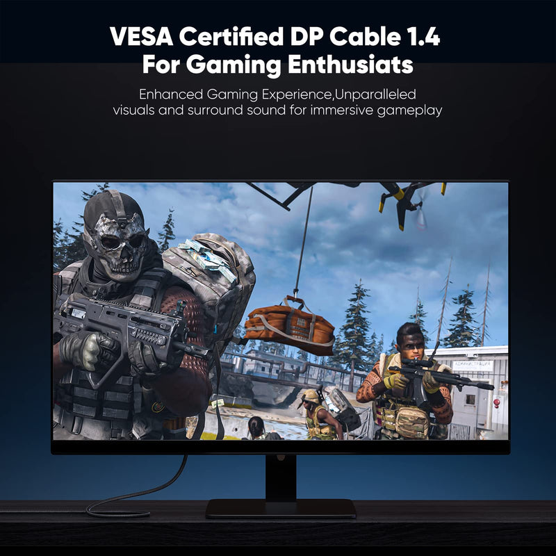 VESA Certified 1.4 DisplayPort Cable 10FT, Capshi 8K DP Cable (8K@60Hz, 4K@144Hz, 1080P@240Hz) HBR3 Support 32.4Gbps, HDCP 2.2, HDR10 FreeSync G-Sync for Gaming Monitor 3090 Graphics PC 10 feet