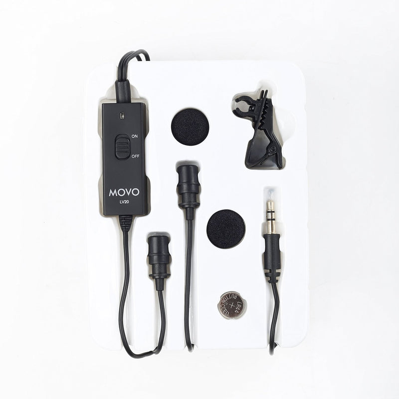 [AUSTRALIA] - Movo LV20 Dual Lavalier Microphone - Clip-on Omnidirectional Condenser Interview Microphone Set for Cameras, Camcorders, and Recorders 