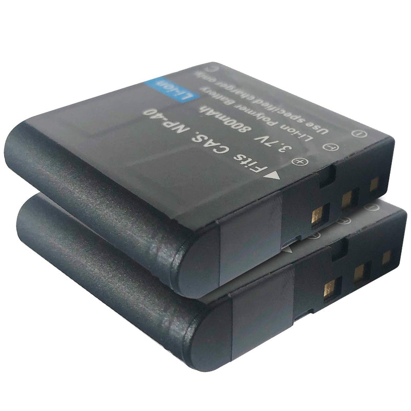 NP-40 Rechargeable Camcorder Battery 2 Pack, NP-40 800mAh 3.7V Camera Battery for Casio NP-40 & Casio Exilim, 2 Pack (Black) NP-40 800 mAh（black）