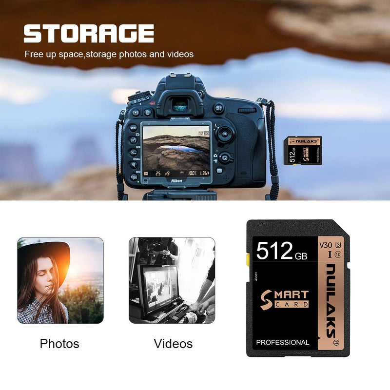 512GB SD Card Memory Card High Speed Security Digital C10 Flash Memory Card SDXC Class 10 for Camera,Videographers&Vloggers and Other Compatible Devices