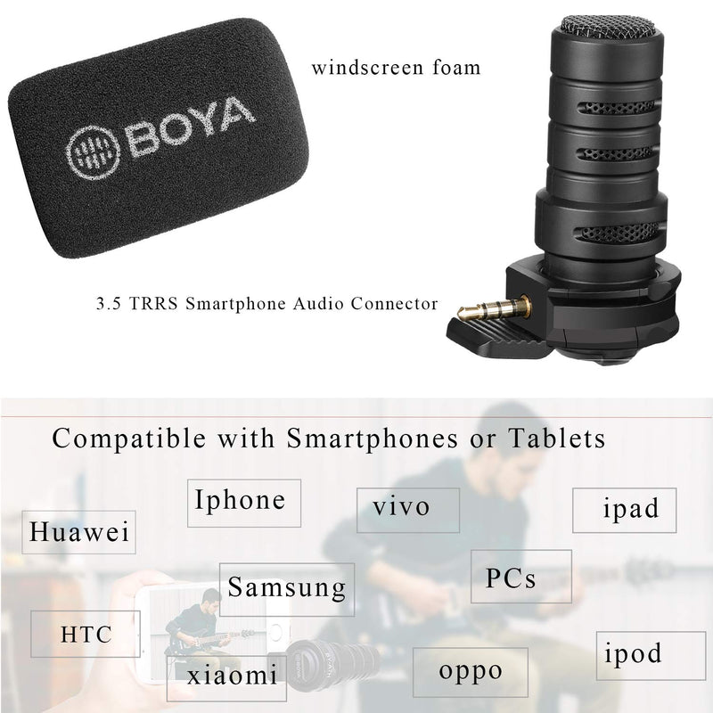 BOYA 3.5mm TRRS Plug Play Microphones for iPhone Android iPad Computer YouTube Facebook Video Audio Recording