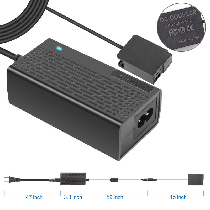Kimaru DMW-AC10 DMW-DCC8 DC Coupler DMW-BLC12 Dummy Battery AC Power Adapter Kit for Panasonic Lumix DMC-GH2 G5 G6 G7 G80 G81 G85 G5X GX8 FZ300 FZ1000 FZ2500 DC-G90 G95 G99 Cameras.
