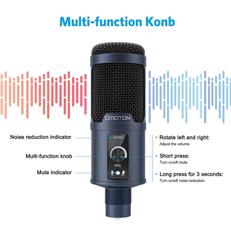 USB Podcast Microphone PC, OMOTON Mic Condenser Kit for Studio, Recording, YouTube, Streaming,PS5, Gaming, ASMR with Portable Tripod Stand and Pop Filter [Super Noise Reduction] [192kHz/24Bit] (Blue)