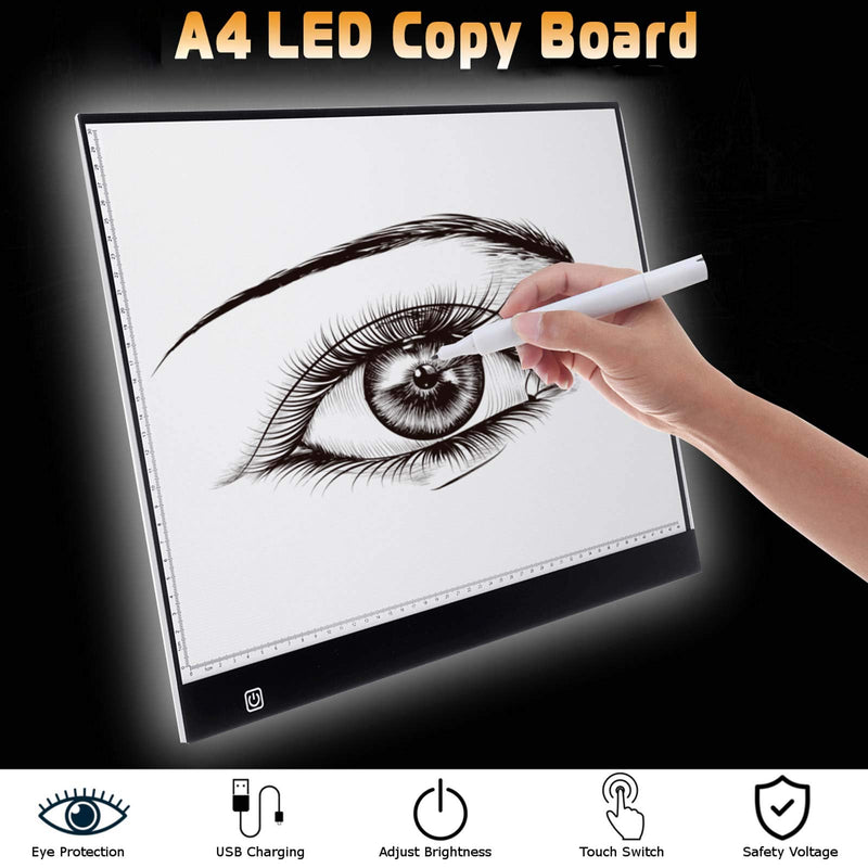 A4 LED Copy Board Light Pad, USB Power Cable Tracing Light Table Ultra-Thin A4 LED Copy Board, Drawing Display Pad Brightness Adjustable with Accessories
