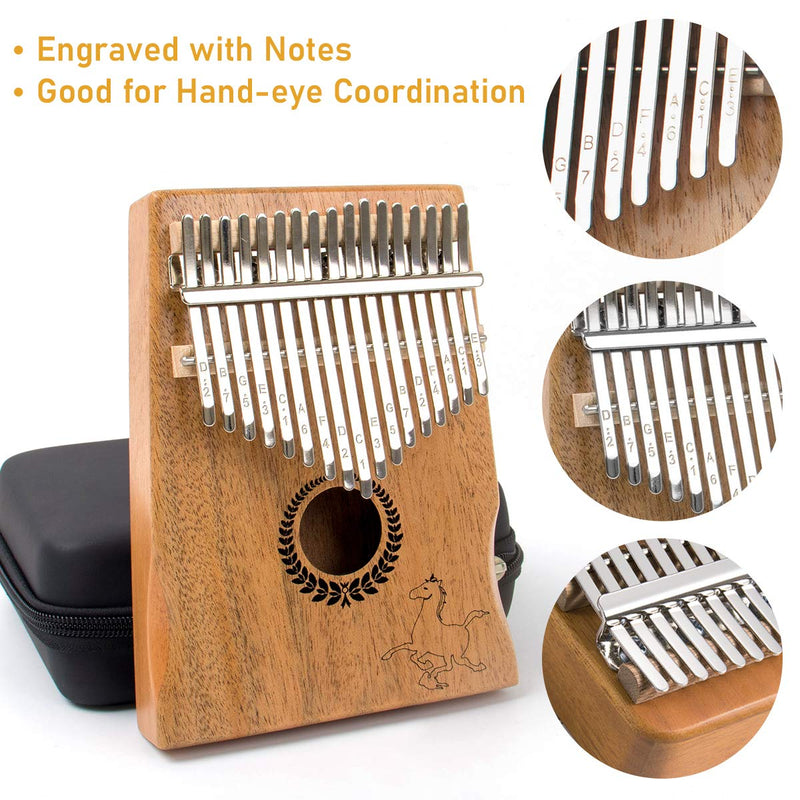 lotmusic Kalimba Thumb Piano 17 keys Portable Mbira Finger Piano With Mahogany Wood And Tune Hammer Gifts For Adult Kids And Beginners Horse