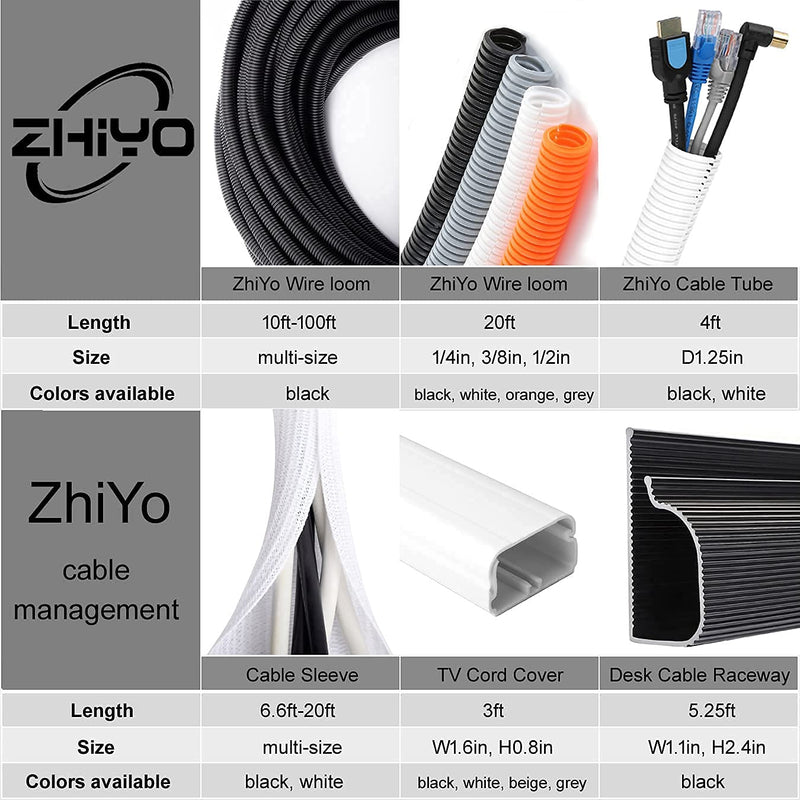 ZhiYo 20FT 1” Wire Loom Split Tubing Auto Wire Conduit Flexible Cover 20FT 1” Black