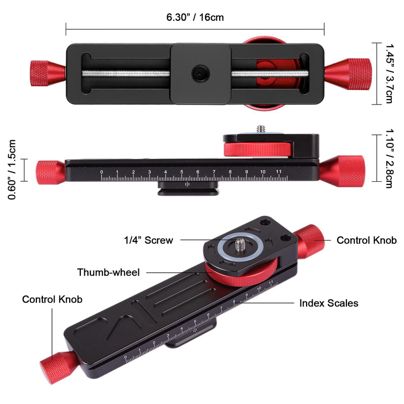 Fotoconic All Metal Wormdrive Macro Focusing Rail Slider/ Close-up Shooting Clamp Plate 115mm Adjustment Compatible Arca/RRS Lever Clamp with 1/4" Screw &3/8" Thread for DSLR Camera Tripod Ballhead