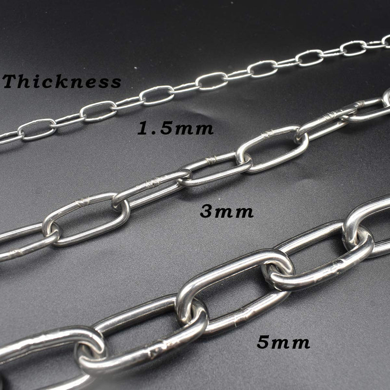 Bytiyar 2 pcs Stainless Steel Safety Chains 20in (L) x 0.20in (T) Long Link Chain Rings Light Duty Coil Chain for Hanging Pulling Towing Length*Thickness_50cm * 5mm_2 pcs
