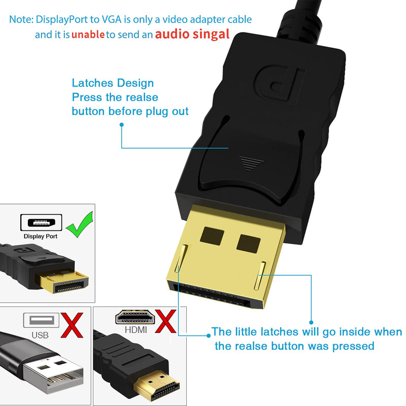 Foboiu DisplayPort to VGA, DisplayPort to VGA Adapter 15 Feet DP to VGA Cable Connects DP Port from Desktop or Laptop to Monitor or Projector with VGA Port