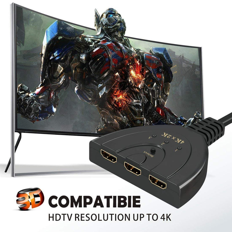 HDMI Switch,GANA 3 Port 4K HDMI Switch 3x1 Switch Splitter with Pigtail Cable Supports Full HD 4K 1080P 3D Player