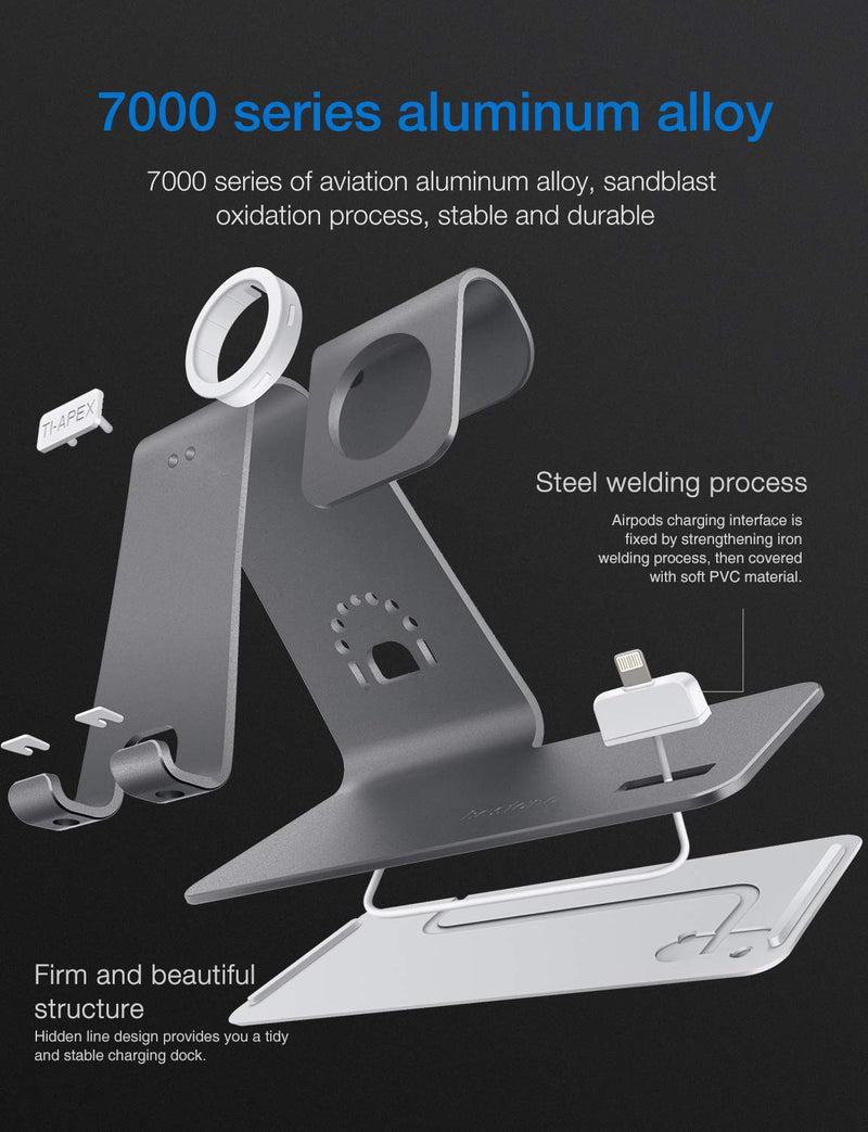 [AUSTRALIA] - Bestand 3 in 1 Stand Holder for iPhone Mobile Phone iWatch and Charging Stand for Airpods Only, Grey (Patented, Airpods Charging Case NOT Contained H06-Grey 