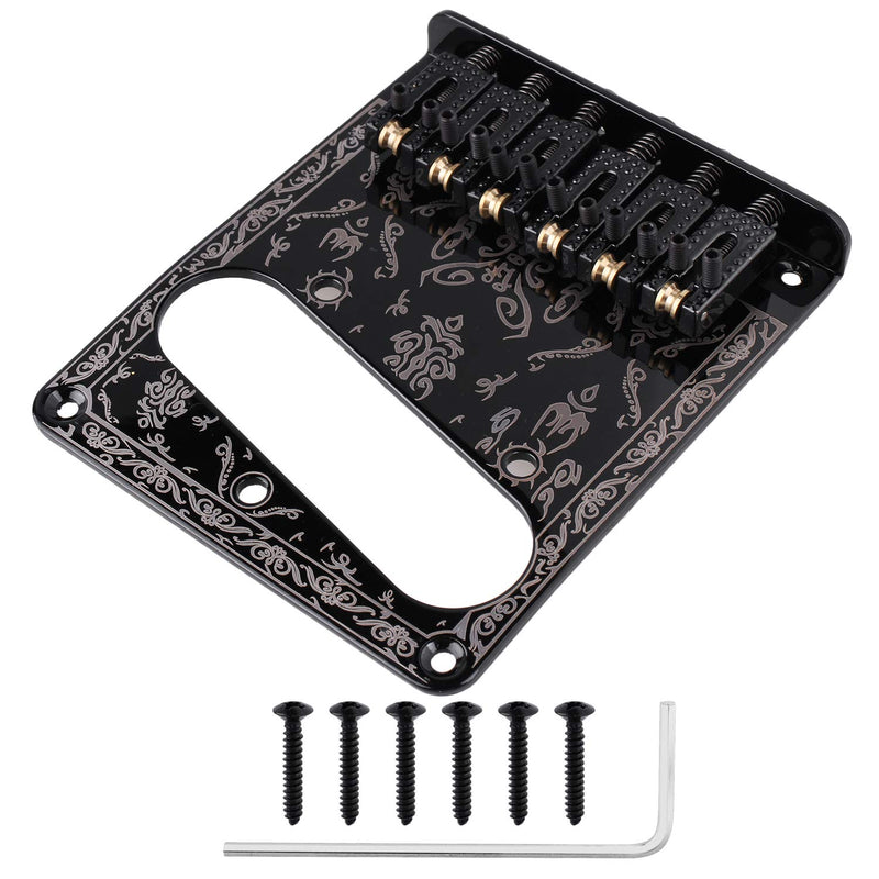 Black 6 String Carved Roller Saddle Bridge Plate for Telecaster Electric Guitar