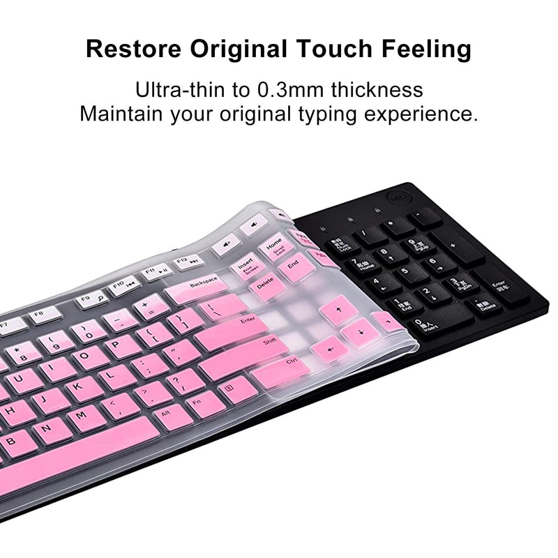 Keyboard Covers for Dell KM636 KB216 Wireless Wired Keyboards, Dell Optiplex 5250 3050 3240 5460 7450 7050/Dell Inspiron AIO 3475 3670 3477 Silicone Desktop Computer Keyboard Skins (Pink) 1 Pack Gradient Pink