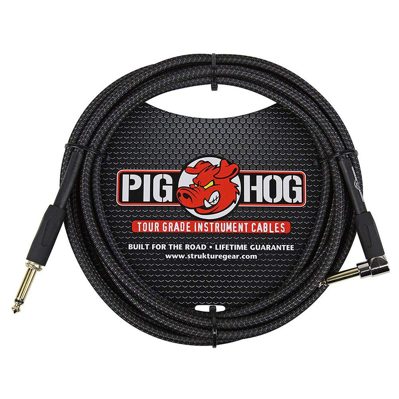 [AUSTRALIA] - Pig Hog PC-H10BKR 1/4" Right-Angle to 1/4" Black Woven Guitar Instrument Cable, 10 Feet (2-Pack) 