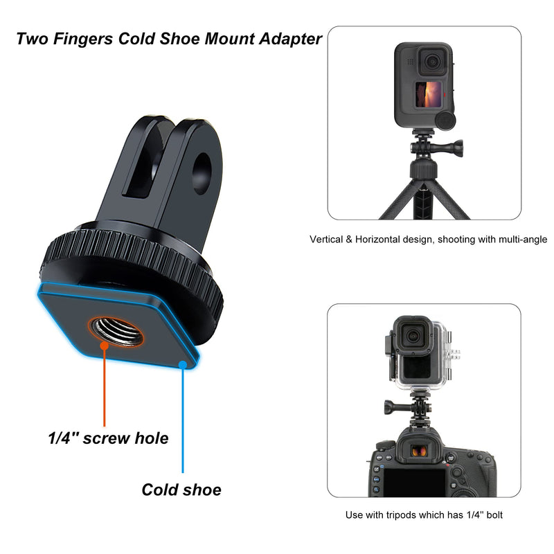 SOONSUN Tripod Mount Adapter, 1/4 - 20 Screw Adapter, Tripod and Cold Shoe Mount Convert Adapter Compatible with GoPro Max Hero 10 9 8 7 6 5 4 3 2, DJI OSMO Action Camera, Digital and DSLR Cameras