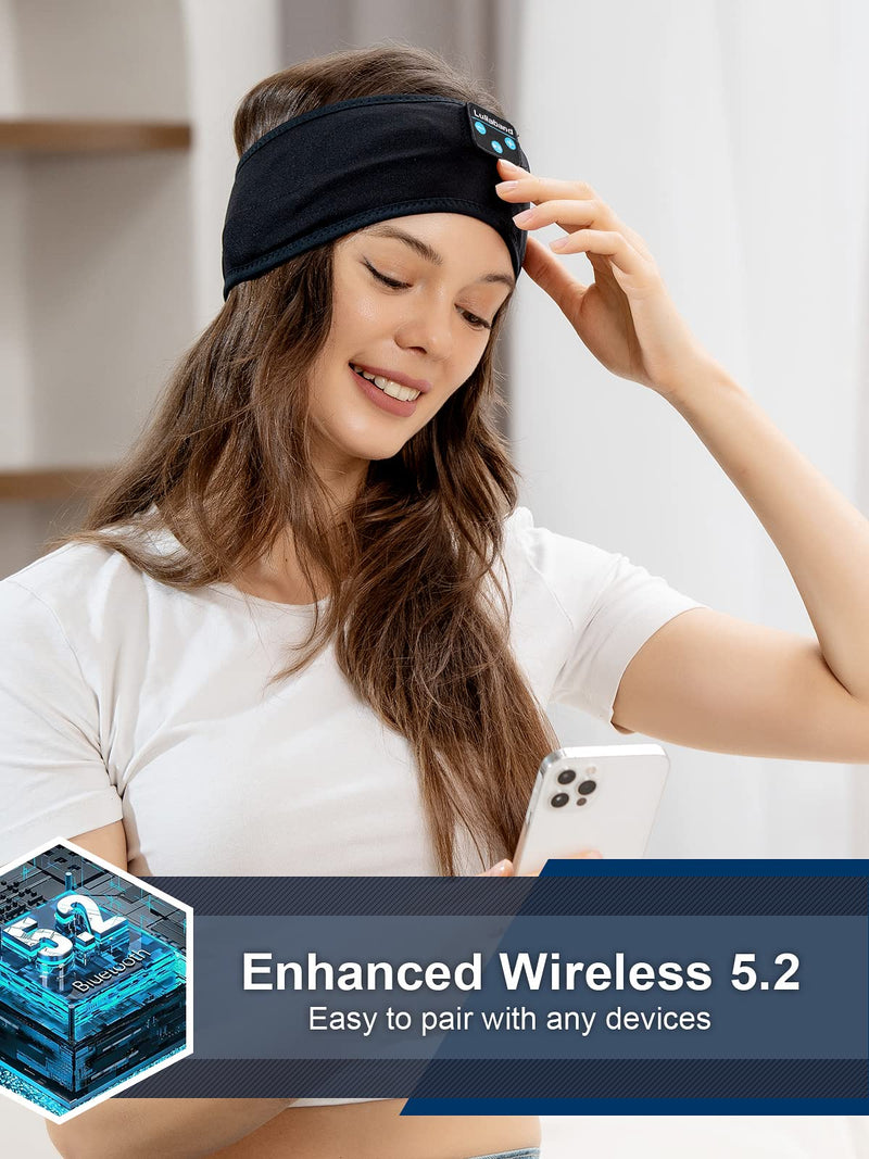 Lullaband Sleep Headphones, 10+ Hours Play Time with Stereo HD Hi Fi Speakers, Sleeping Headphones Bluetooth Headband for Office Nap Air Travel Relaxing Meditating Cool Tech Gadgets Unique Gifts Black