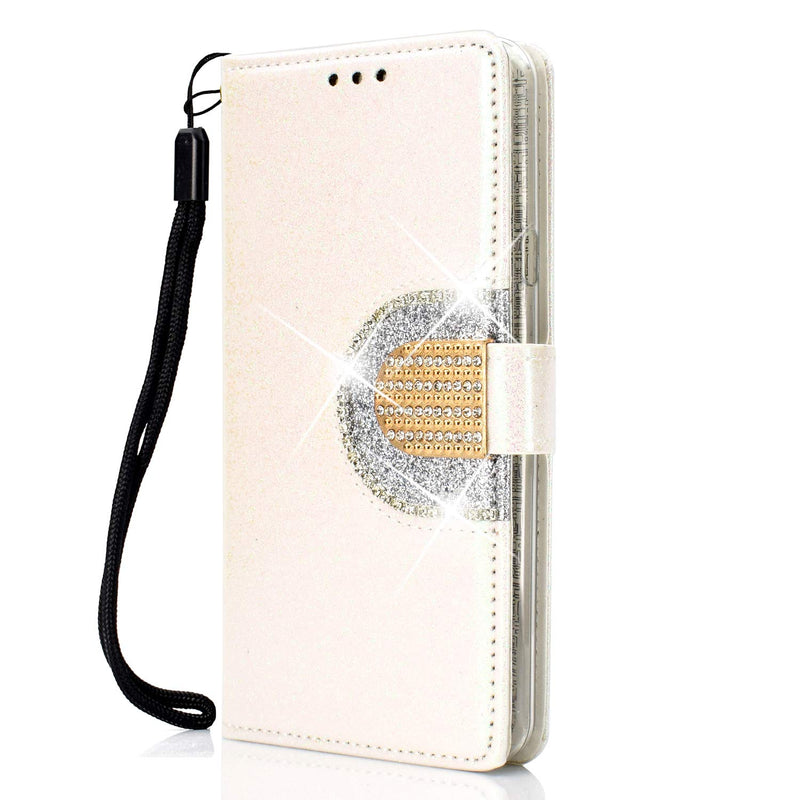 iPhone 11 Pro Case with Mirror Glitter for Girls Sparkle Bling Shiny Phone Case 5 Card Slots Shockproof Leather Wallet Flip Bumper Protective Cover Soft Gel Back for iPhone 11 Pro 5.8 inch 2019 White
