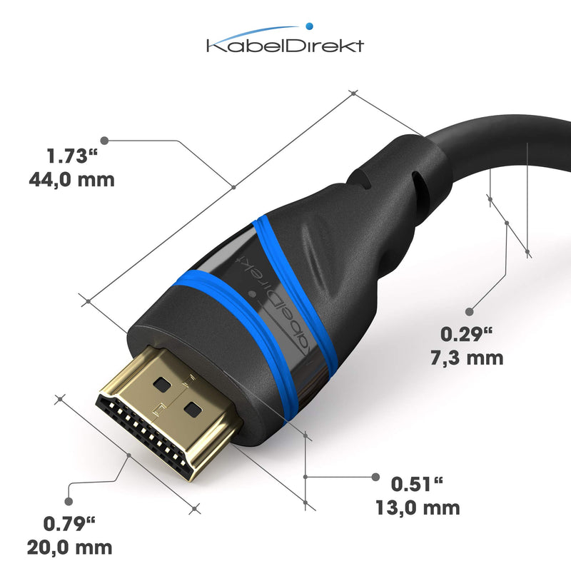 KabelDirekt – 10ft HDMI Cable/Cord – 8K Ultra High Speed HDMI Cable, Certified (48G, 8K@60Hz, Officially Licensed/Tested for Optimal Quality, Perfect for PS5/Xbox Series X/Switch, Silver/Black) 10 feet Black/Blue