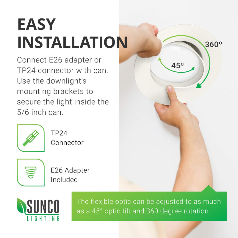 Sunco Lighting 5 Inch/6 Inch Gimbal LED Downlight, 12W=60W, 2700K Soft White, 800 LM, Dimmable, Adjustable Recessed Ceiling Fixture, Simple Retrofit Installation