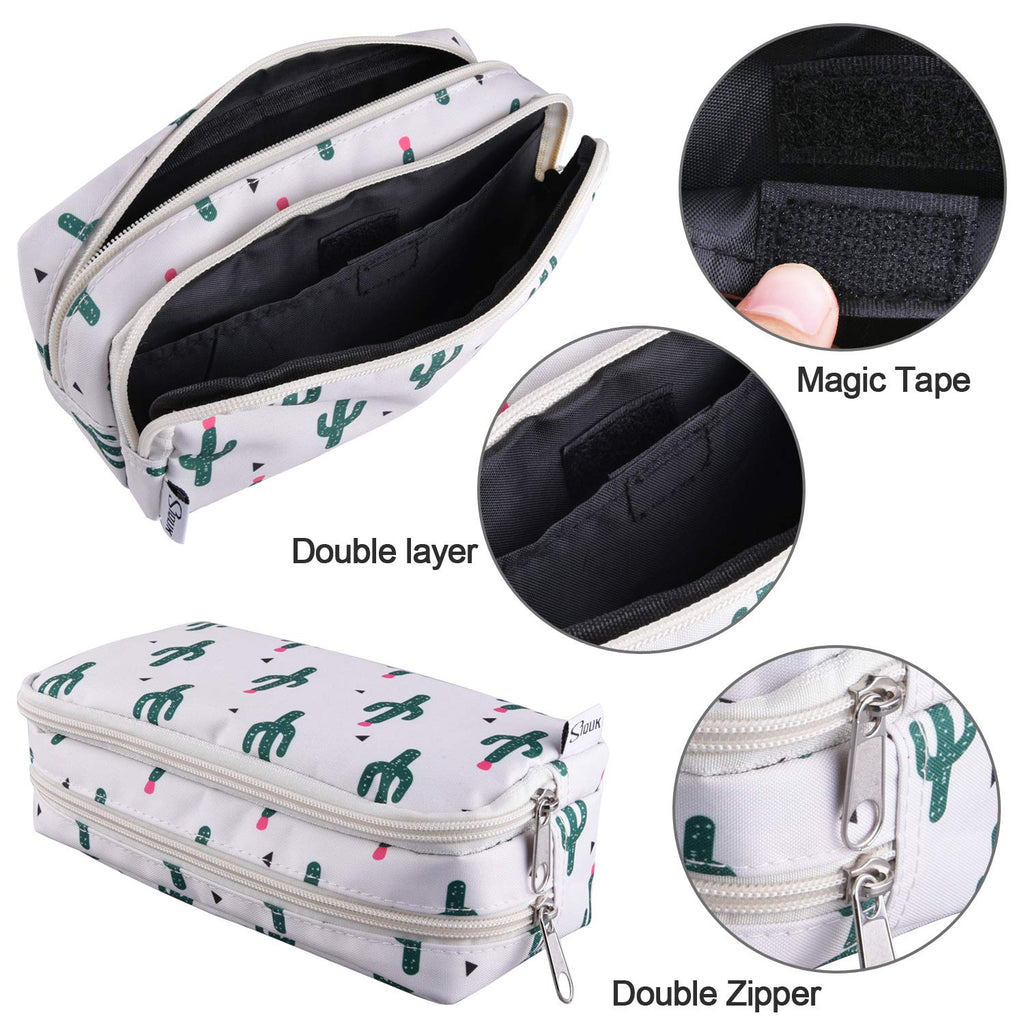 SIQUK Cactus Pencil Case Large Capacity Pen Case Double Zippers Pen Bag Office Stationery Bag Cosmetic Bag with Compartments for Girls Boys and Adults