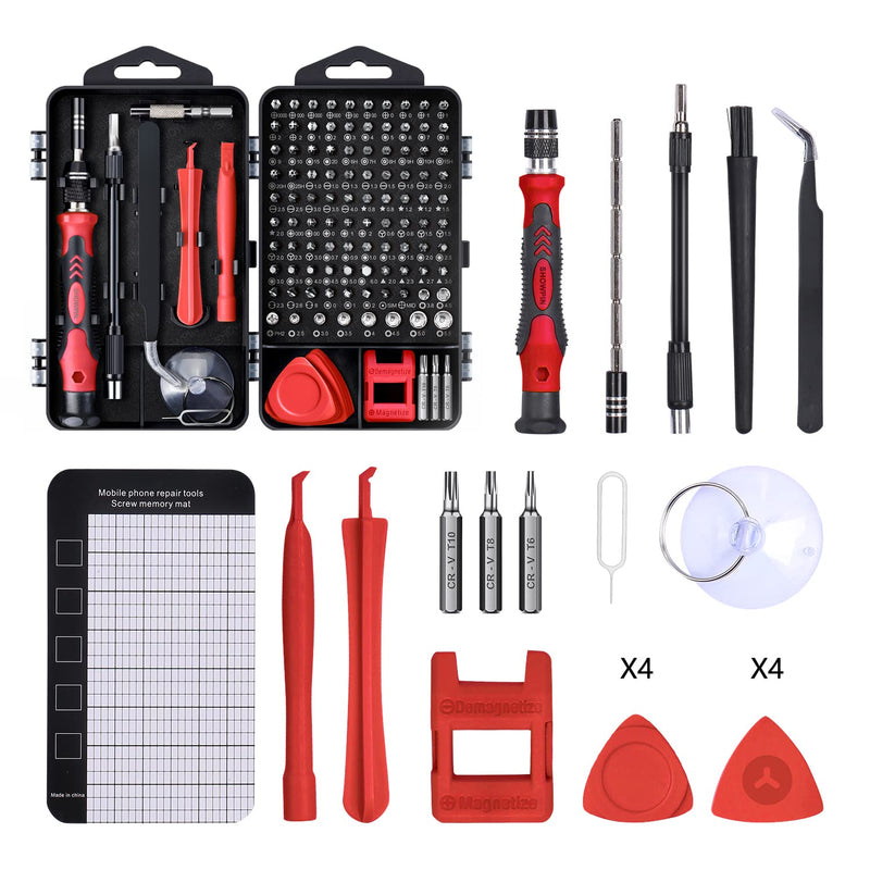 Precision Screwdriver Set, SHOWPIN 122 in 1 Computer Screwdriver Kit, Laptop Screwdriver Sets with 101 Magnetic Drill Bits, Electronics Tool Kit Compatible for Computer, Tablet, PC, iPhone, PS4 Repair Red