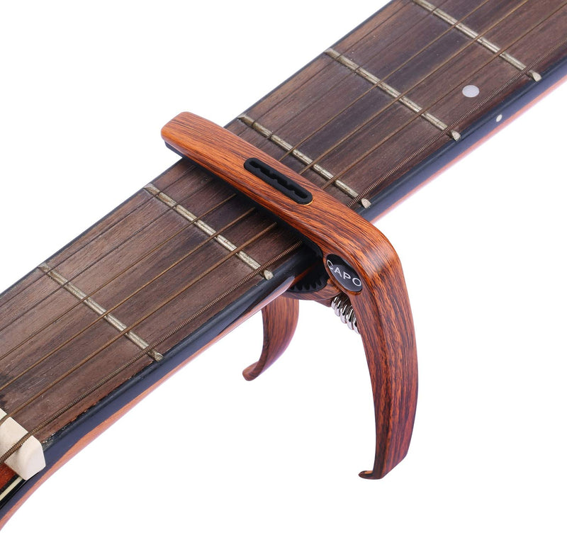 LongJoy Capo with Wood Finish Suit Ukelele, Acoustic, Electric and Bass Guitar (Tuner and capo with pin puller) Tuner and capo with pin puller