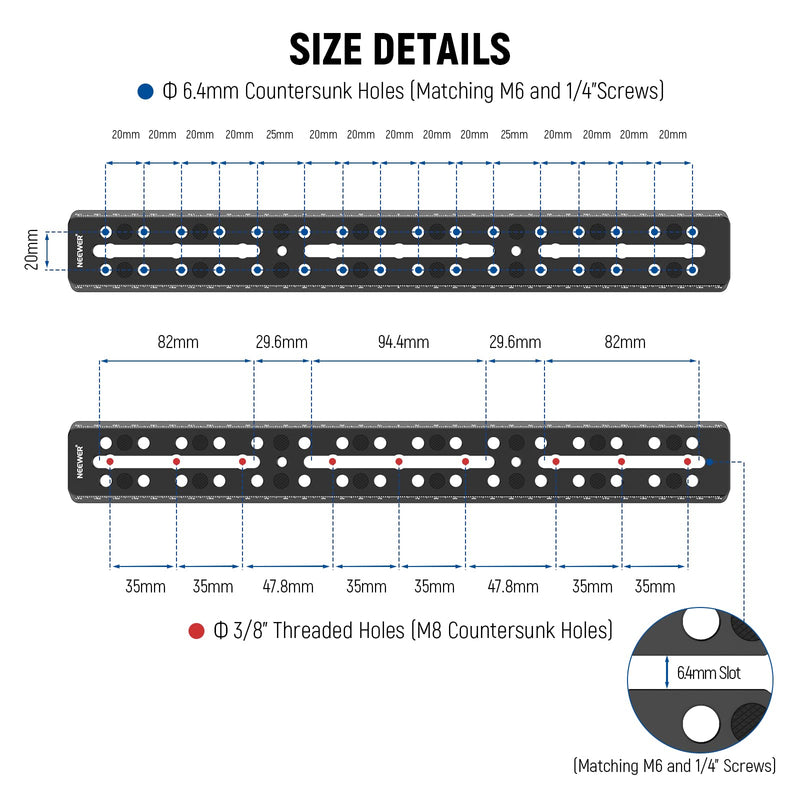 NEEWER 13.8"/350mm Rail Bar Vixen Style Dovetail Plate, Metal Mounting Plate Saddle with M6 1/4" 3/8" Camera Screw for Telescope Mount Adapter OTA Equatorial Tripod Sky Astrophotography, QR008