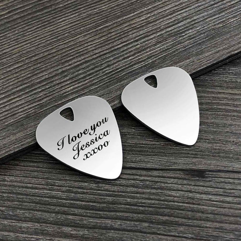 I Pick You Guitar Pick Silver Guitar Pick with Leather Case for Dad Husband Birthday Boyfriend musician Music Gift (Silver pick guitar 1) Silver pick guitar 1