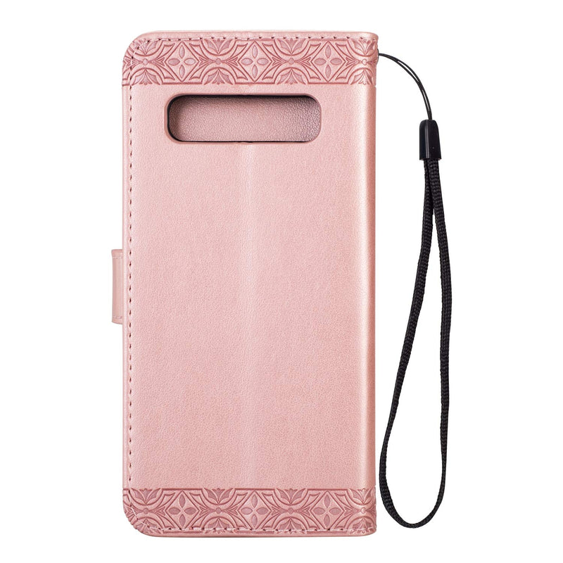 Galaxy S10e Case,Galaxy S10e Cover,Classical Totem Embossing PU Leather Wallet Case with Kickstand Card Holder Rubber Bumper Back Shockproof Case Flip Cover for Samsung Galaxy S10e,Rose Gold Rose Gold