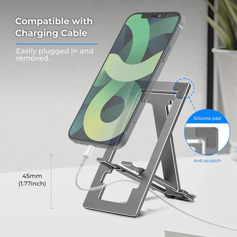 GTcoupe Ultra Thin Foldable Metal Phone Stand for Desk, Pocket-Sized for Tablets and Phone Compatible with iPhone 12 Pro Max, 12 Pro, 12, 8, 8 Plus, Galaxy S21, S20 Plus, iPad Mini, Tables, All phones T3 Grey