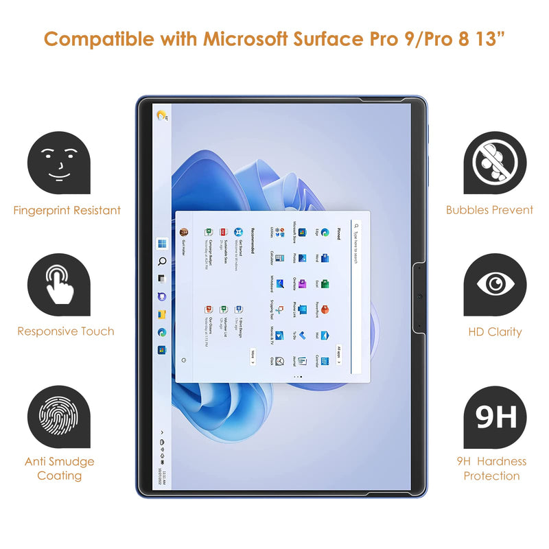 Hianjoo [2-Pack Screen Protector Compatible with Microsoft Surface Pro 9/Pro 8/Pro X 13 Inch, [HD Clarity] [9 Hardness] Tempered Glass Replacement for Microsoft Surface Pro 9/Pro 8/Pro X 13"