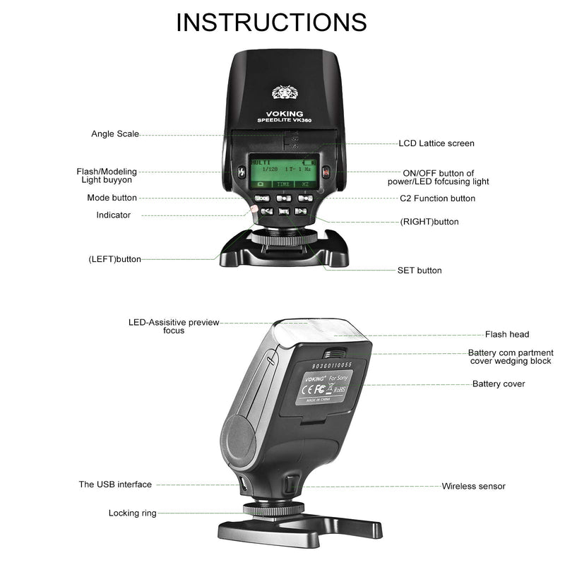 Voking VK360C TTL Master HSS Flash Speedlite for Canon EOS 6D 60D 7D 70D 77D 80D Rebel T7i T6i T6s T6 T5i T5 T4i T3i and Other Canon EOS Cameras