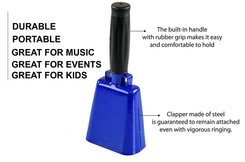 HOME-X Medium 8” Iron Cowbell with Sturdy Handle, Cheering, Sporting Event Bell, Blue, 8” L x 3 ½” W x 2” H