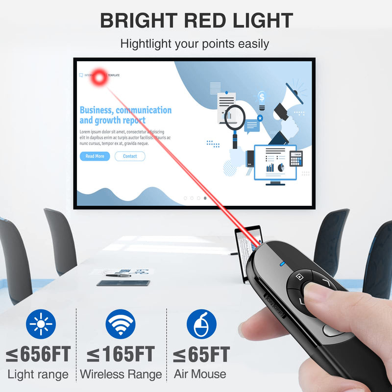 DINOSTRIKE 2 in 1 Type C and USB Presentation Clicker for Powerpoint Presentations,RF 2.4GHz Wireless Presenter Remote Slide Advancer with Volume Control for Mac Laptop Computer Office Classroom Classic Version