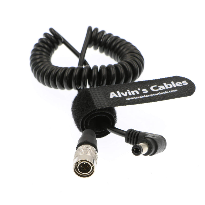 Alvin's Cables Hirose 4 Pin Male to Right Angle DC Jack Power Cable for Sound Devices 633/644/688 Zoom F8 Blackmagic Cinema Camera 4K Coiled Cable 1