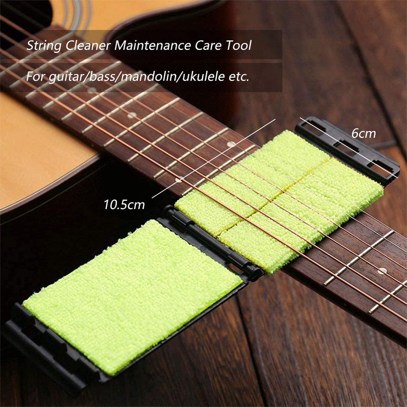 HONGECB Guitar String Cleaner, Instrument Fingerboard Cleaning Maintaining Tool, Guitar/Bass/Mandolin/Ukulele Maintenance Care, Fast String Scrubber with 2pcs Stripe Anti Static Gloves