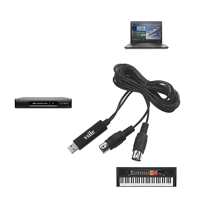 vsile USB IN-OUT MIDI Interface，Professional Piano Keyboard to PC/Laptop/Mac Adapter Cord for Home Music Studio （6.5Ft）
