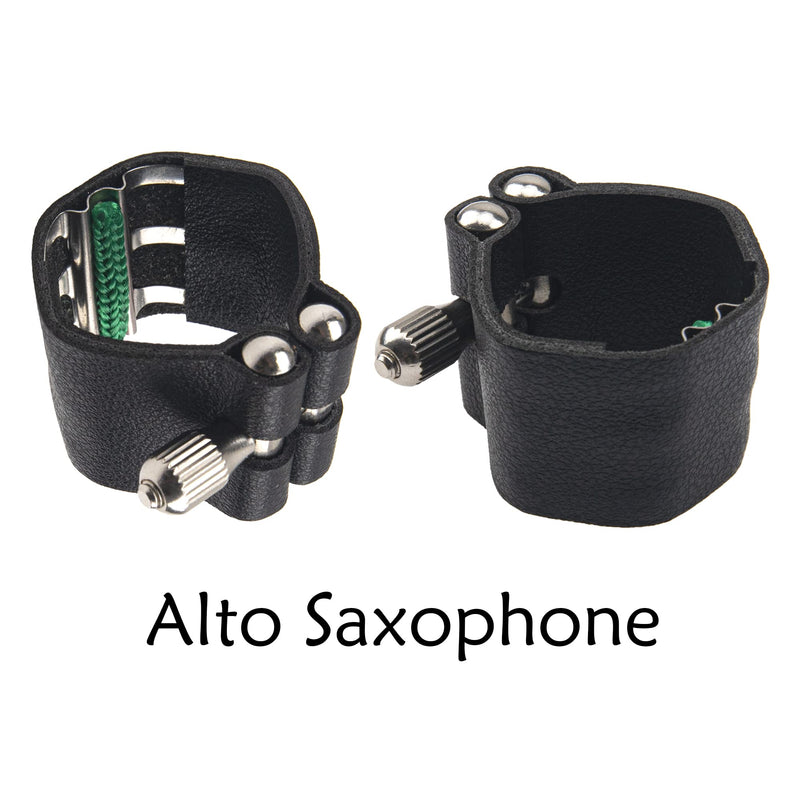 2Pcs Yootones Black Artificial Leather Saxophone Mouthpiece Sax Ligature Fastener Compatible with Saxophone Rubber Mouthpiece (Alto Saxophone) Alto Saxophone