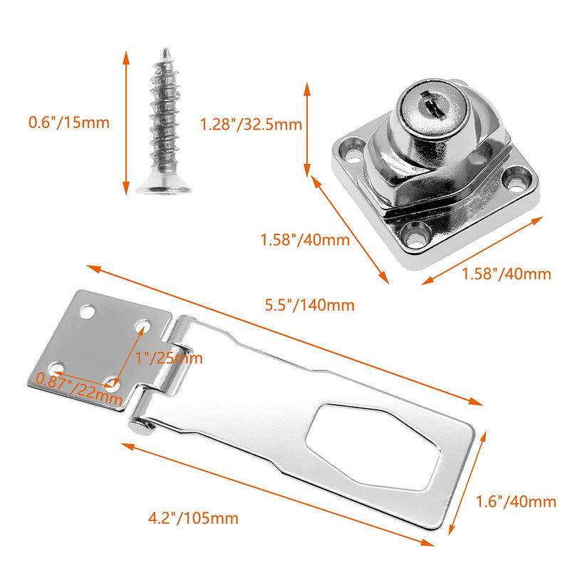 Jiozermi 2 Packs 4 Inch Hasp Locks with Keys, Stainless Steel Hasp Latches, Twist Knob Keyed Locking Hasp for Cabinet Small Door, Chrome Plated Silver